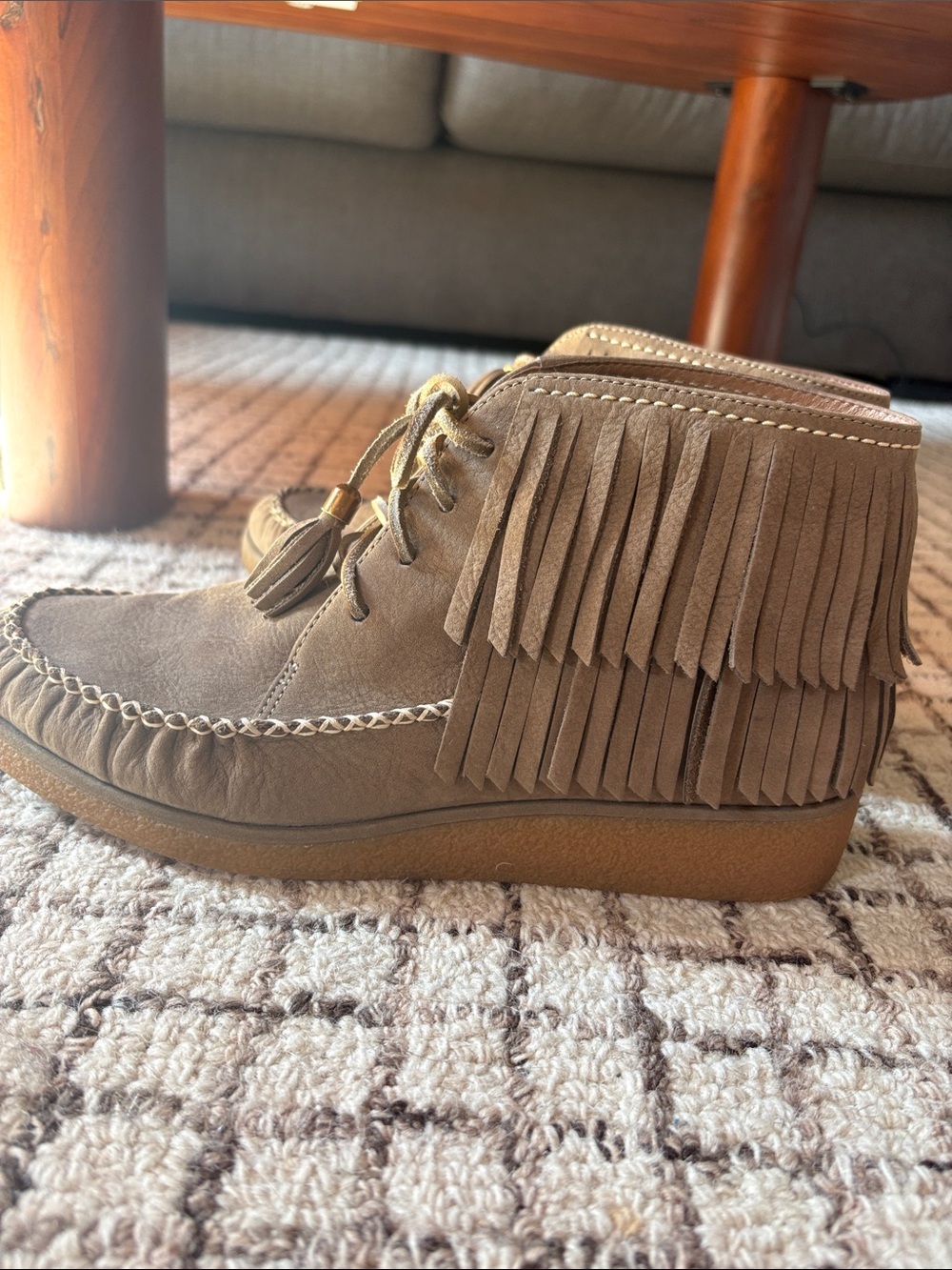 UGG Women's Suede Fringe Ankle Booties in Chestnut